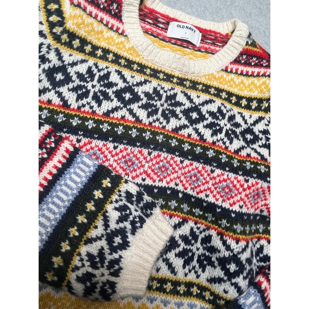 Old Navy‎ Womens Fair Isle Crew Neck Sweater Multicolor Knit Snowflake Size S